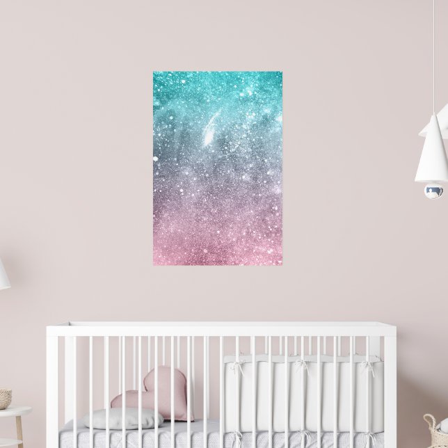 Akblå rosa ombre hav galax abstrakt poster (Barnkammare 2)