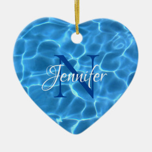 Akblå simbassäng Foto Monogram Julgransprydnad Keramik