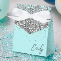 Akblå Teal Silver Girlaktig Glitter Monogram Namn