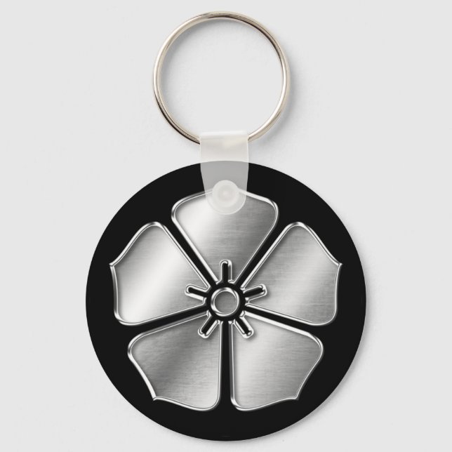Akechi Klan Kamon Silver Chrome Nyckelring (Framsida)