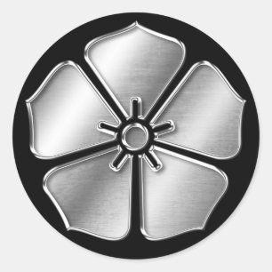 Akechi Klan Kamon Silver Chrome Runt Klistermärke