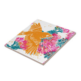 Akepa och Lehua Hawaiian mönster decor Pillow Kakelplatta