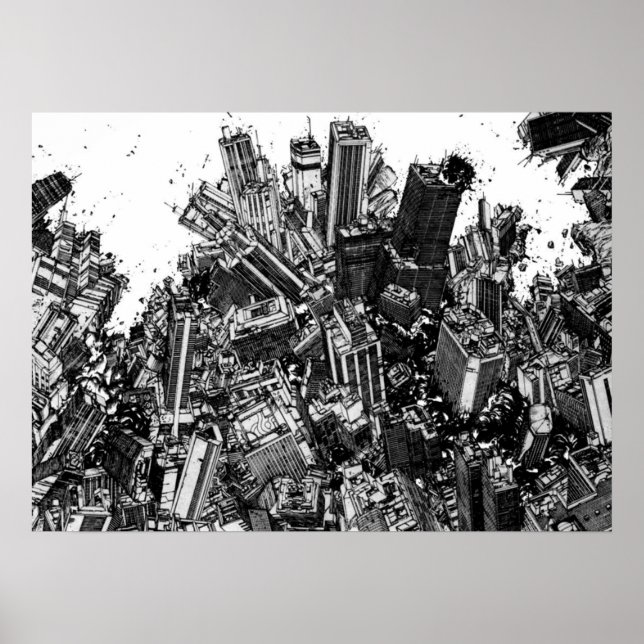 Akira cyberpunk stadsexplosion manga-remsan poster (Framsidan)
