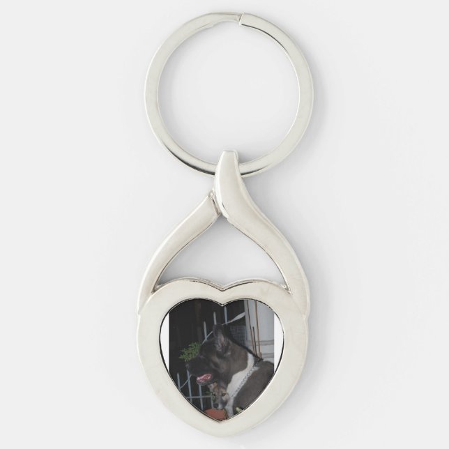 akita 2 twisted heart silverfärgad nyckelring (Framsidan)