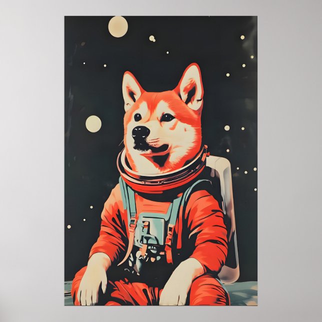Akita Astronaut Affisch, Akita Retro Tryck, Akita Poster (Framsidan)
