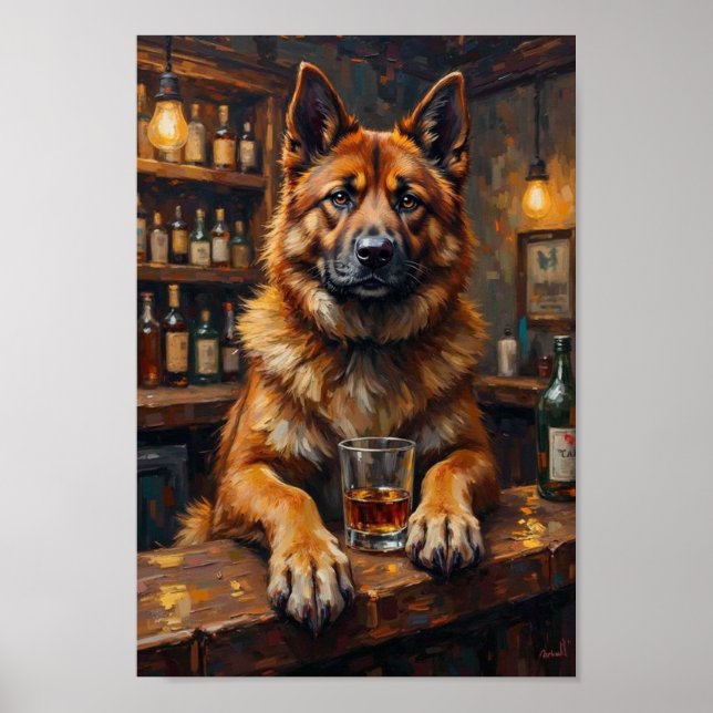 Akita Bar Konst, Rolig Hund som Dricker Väggkonst (Framsidan)