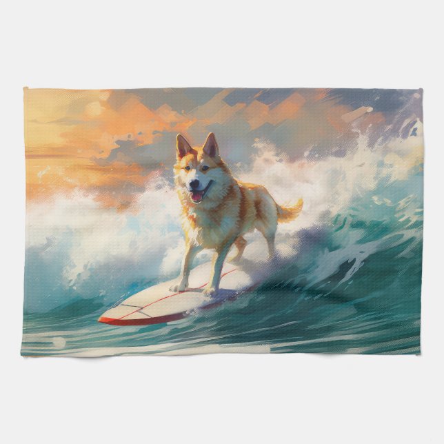 Akita Beach Surfing Painting Kökshandduk (Horisontell)