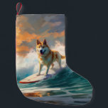 Akita Beach Surfing Painting Liten Julstrumpa<br><div class="desc">Lägg dig i den lekande världen i hund äventyr med den här fängslande målningen. En andlig hund tar sig till vågar och kör skickligt surfan på en strand som kysstes av sol. Den sjudande konsten fångar på ett vackert sätt kärnan i den upphetsning som finns vid sidan av när hund...</div>