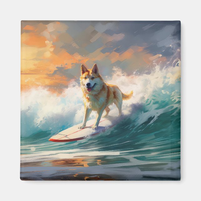 Akita Beach Surfing Painting Magnet (Framsidan)