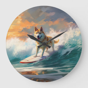 Akita Beach Surfing Painting Stor Klocka