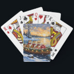 Akita Christmas Boat Holiday Casinokort<br><div class="desc">Bring loyal, dignified charm to your holiday season with this majestic Akita Christmas design! This magical scene features three powerful, fluffy-tailed Akitas sitting calmly in a cozy wooden boat, gently floating on a serene snowy lake at sunset. The boat is beautifully adorned with glowing Christmas string lights and fragrant pine...</div>