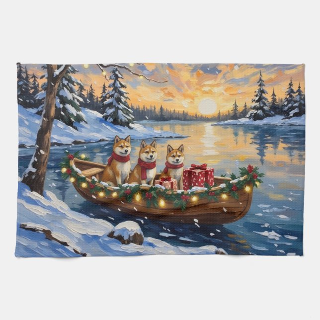 Akita Christmas Boat Holiday Kökshandduk (Horisontell)