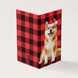 Akita Christmas Dog with Holiday Red Buffalo Plaid Kort