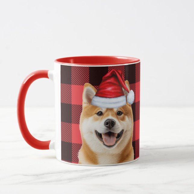 Akita Dog Lover Holiday Buffalo Plaid Christmas Mugg (Vänster)
