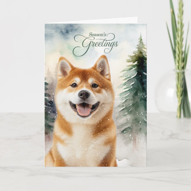 Akita Dog Season's Greetings Woodland Helgkort (Framsida)