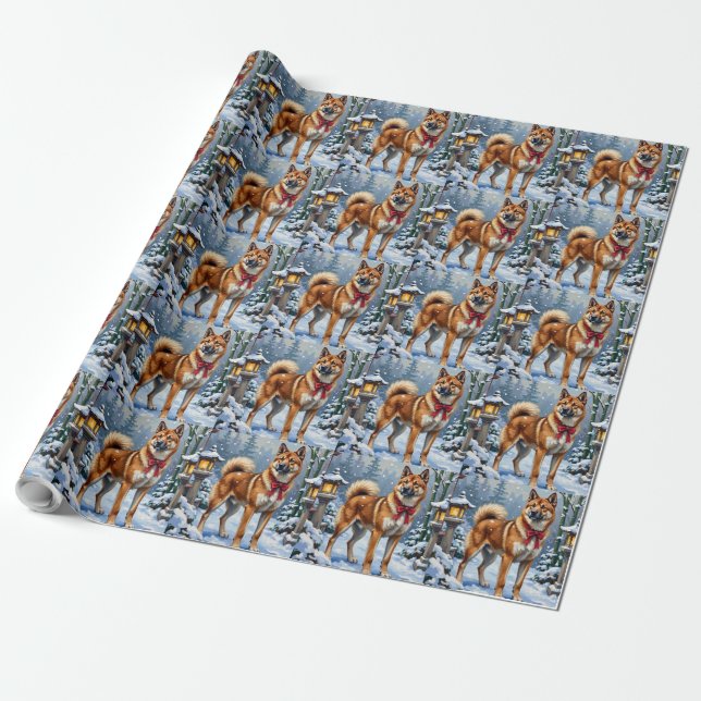Akita Dog Serene Japanese Winter Christmas Presentpapper (Utrullad)