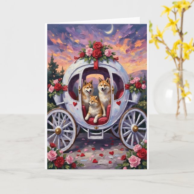 Akita Dog Valentine's Day Kort (Gul blomma)