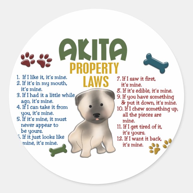 Akita Egendom Laws 4 Runt Klistermärke (Framsida)