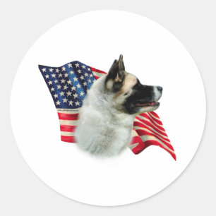 Akita Flagga; Patriotic Akita; Akita American Flag Runt Klistermärke