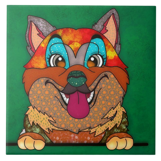 Akita ful hund keramisk panel kakelplatta (Framsidan)