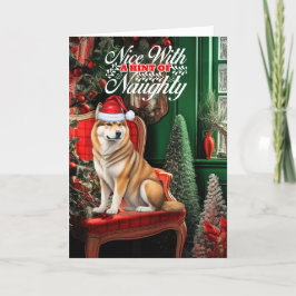 Akita God Jul Hund Naughty eller Nice Helgkort