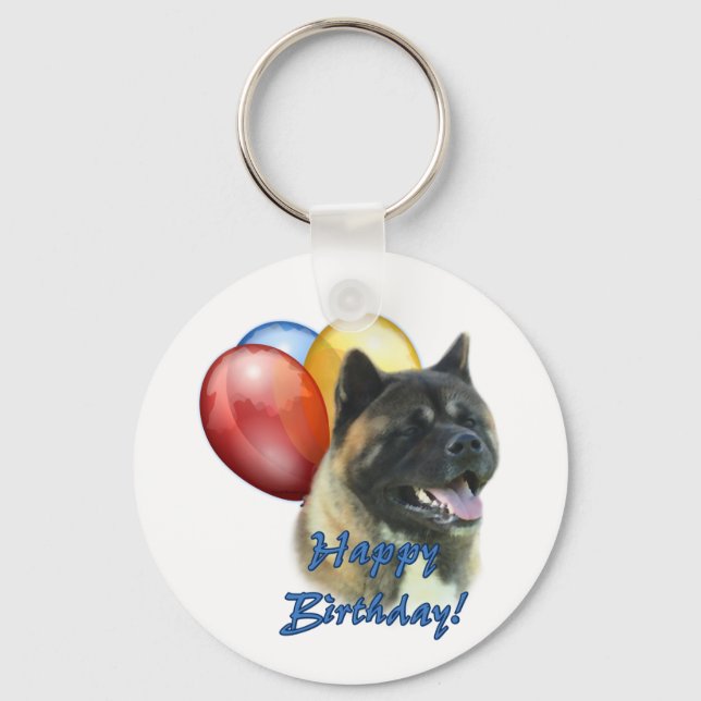 Akita Grattis på födelsedagen Balloons Nyckelring (Framsida)