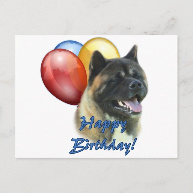 Akita Grattis på födelsedagen Balloons Vykort (Framsida)
