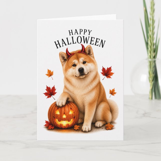 Akita Halloween Djävulshund Kort (Framsida)