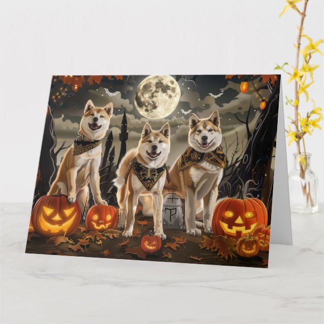 Akita Halloween Kuslig Kort (Gul blomma)