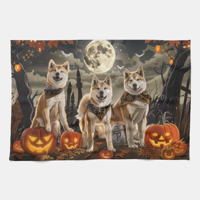 Akita Halloween Spooky Kökshandduk (Horisontell)