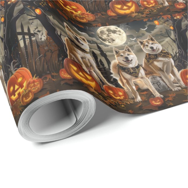 Akita Halloween Spooky Presentpapper (Rulle Hörn)