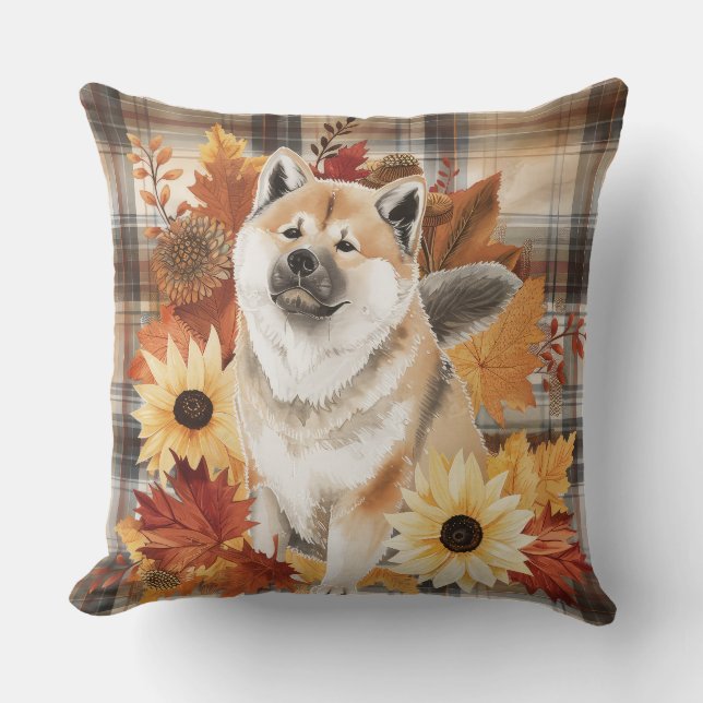 Akita höstvattenfärg blommor kudde (Framsida)
