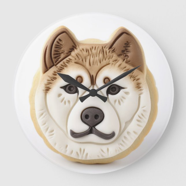 Akita Hund 3D Inspired Stor Klocka (Framsida)