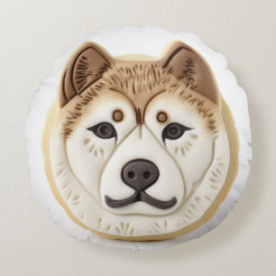Akita Hund 3D Inspirerad Rund Kudde