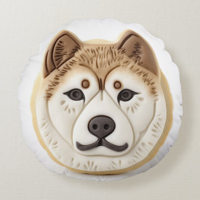 Akita Hund 3D Inspirerad Rund Kudde (Framsidan)