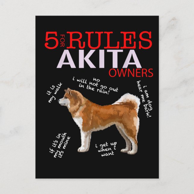 Akita Hund | 5 Regler Akita Hundägare Inbjudan Vykort (Framsida)