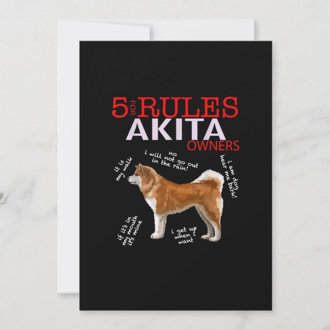 Akita Hund| 5 Regler Akita Hundägare Tack Kort (Framsida)