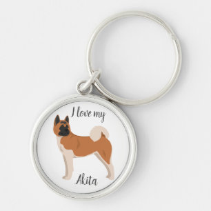 Akita Hund. American Akita hund Rund Silverfärgad Nyckelring