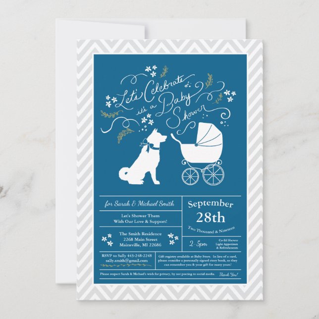 Akita Hund Baby Shower Boy Blue Inbjudningar (Framsida)