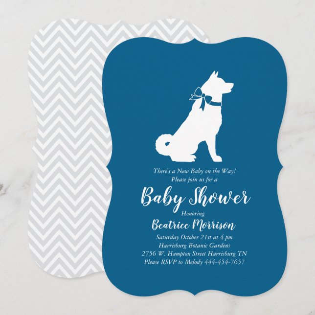 Akita Hund Baby Shower Boy Blue Inbjudningar (Fram/baksida)