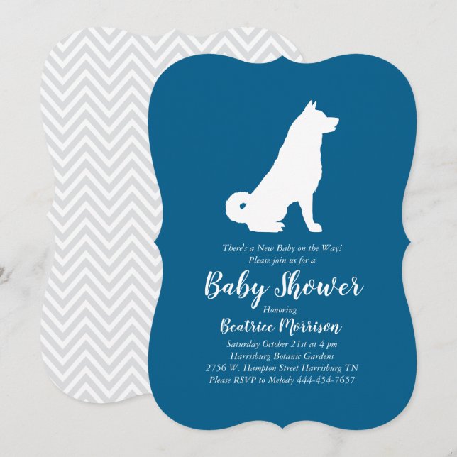 Akita Hund Baby Shower Boy Blue Inbjudningar (Fram/baksida)