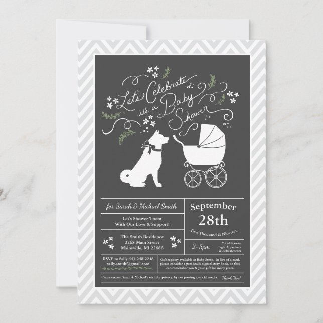Akita Hund Baby Shower Gender Neutral Inbjudningar (Framsida)