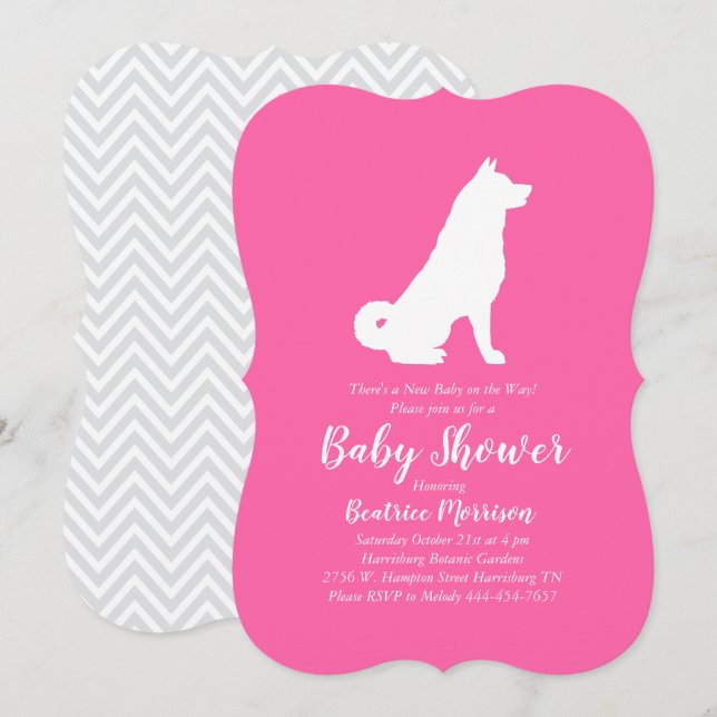 Akita Hund Baby Shower Girl Rosa Inbjudningar (Fram/baksida)