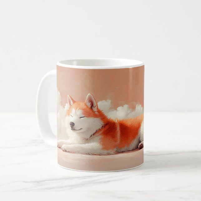 Akita Hund Cute Tecknad Illustration Kaffemugg (Framsida vänster)