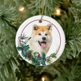 Akita Hund Evergreen Berry Wandan Julgransprydnad Keramik