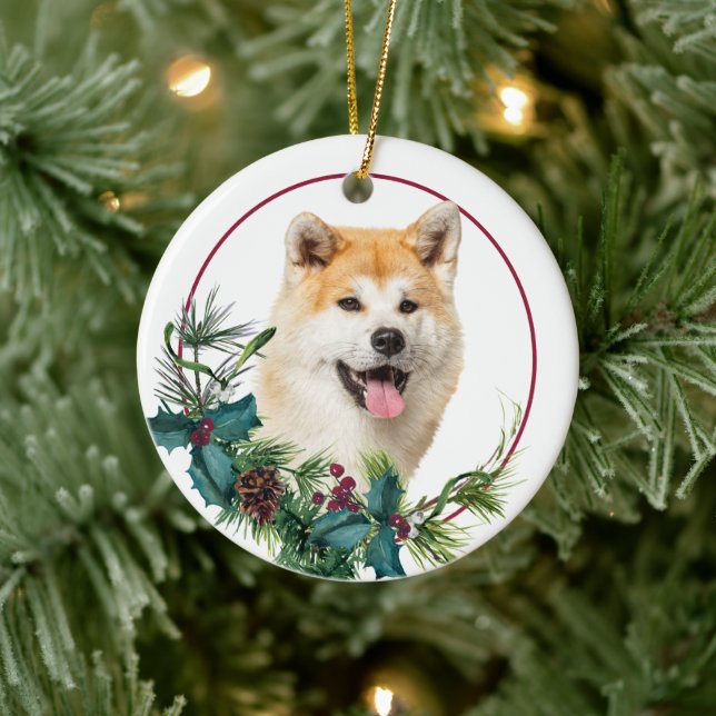 Akita Hund Evergreen Berry Wandan Julgransprydnad Keramik (Träd)