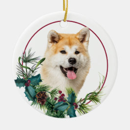 Akita Hund Evergreen Berry Wandan Julgransprydnad Keramik