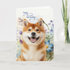 Akita Hund Födelsedagsönskningar Vildblomster Träd Kort