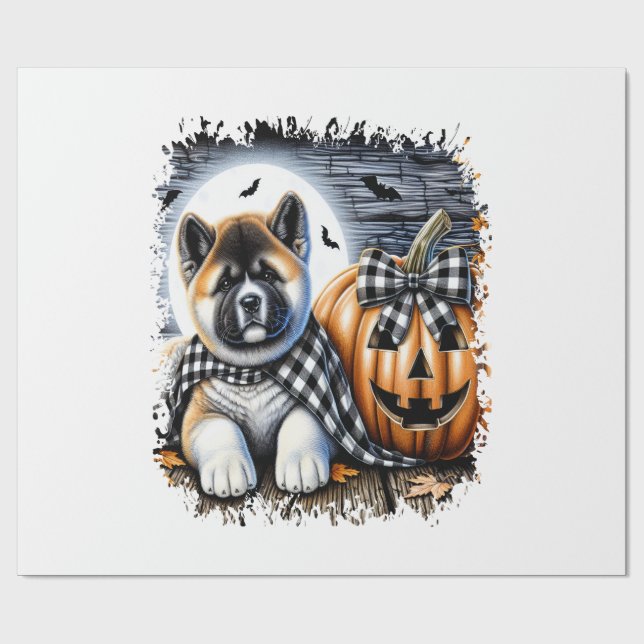 Akita Hund Halloween Fyrkant Presentpapper (Platt)