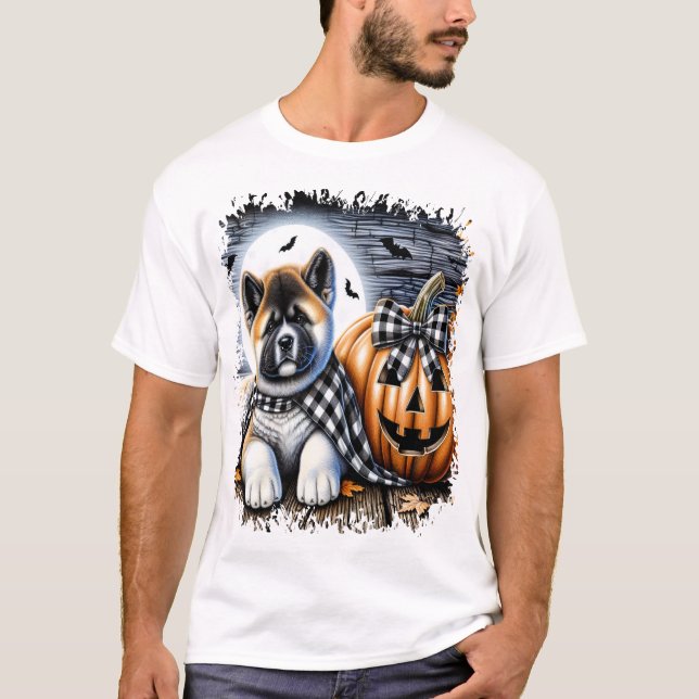 Akita Hund Halloween Fyrkant T Shirt (Framsida)